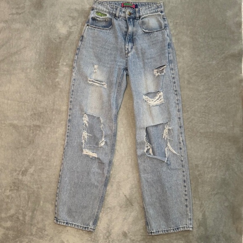 Empyre Tori Wide Leg Jean Sz 0 *24X30 Light Denim Skater Grunge Distressed Baggy